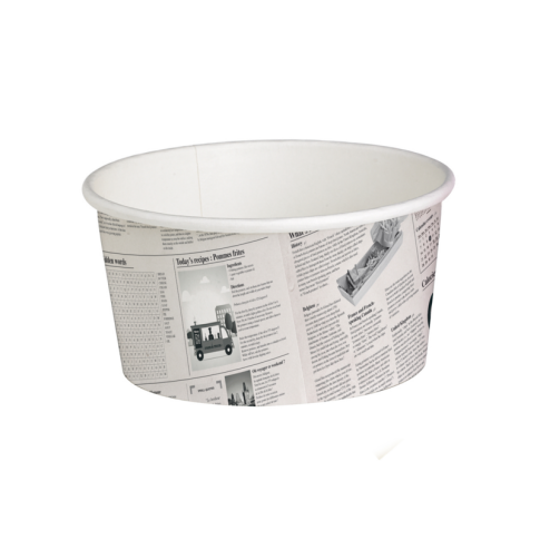 Pot "Deli" rond en carton décor journal 480ml 114mm  H87mm