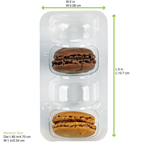 Insert plastique PET transparent pour 4 macarons (1x4) avec fermeture clipsable    H23mm