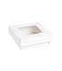 Boite "Kray" carrée carton blanc avec couvercle à fenêtre  135x135mm H50mm 700ml