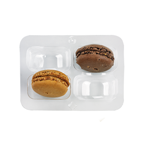 Insert plastique PET transparent 4 macarons (2x2) avec fermeture clipsable    H23mm