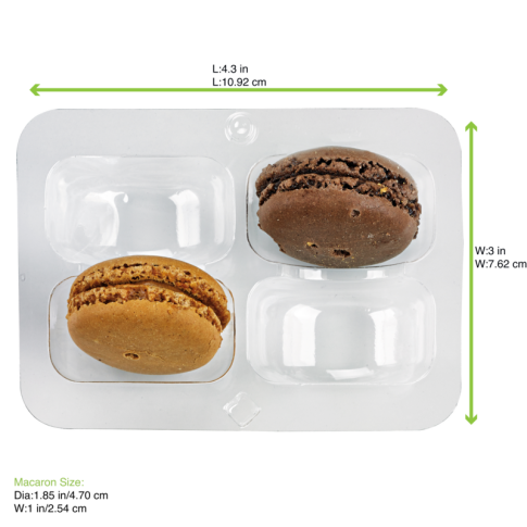 Insert plastique PET transparent 4 macarons (2x2) avec fermeture clipsable    H23mm