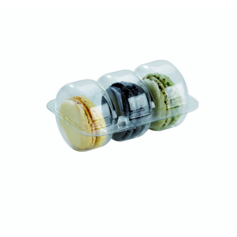 Insert plastique PET transparent 3 macarons avec fermeture clipsable    H23mm