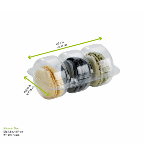 Insert plastique PET transparent 3 macarons avec fermeture clipsable    H23mm