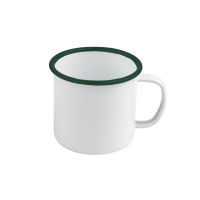 Enamel mug white and green rim