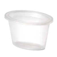 Translucent oval PP plastic portion cup with flat lid