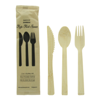 "Anji" bamboo cutlery kit 3/1: knife fork tablespoon, kraft wrap
