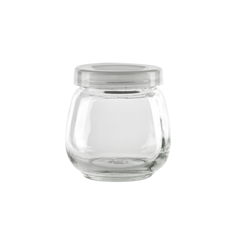 Spheric glass jar with plastic lid