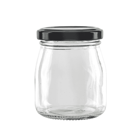 Glass dessert jar with metal lid