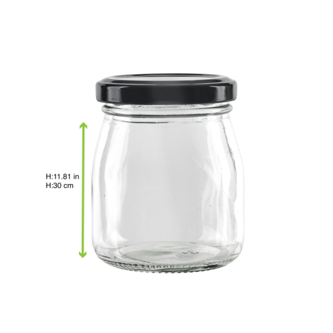 Glass dessert jar with metal lid