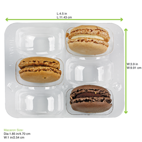 Insert plastique PET transparent 6 macarons (2x3) avec fermeture clipsable    H23mm