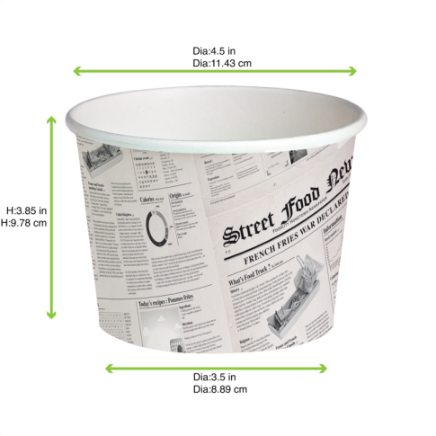 White cardboard "Deli" container with newspaper print 600ml 114mm  H99mm