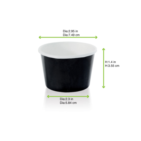 Pot carton noir chaud et froid 100ml 74mm  H38mm