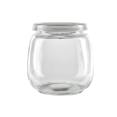 Spheric glass jar with plastic lid