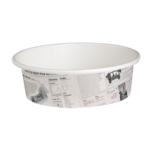 Pot "Deli" rond en carton décor journal 700ml 114mm  H54mm