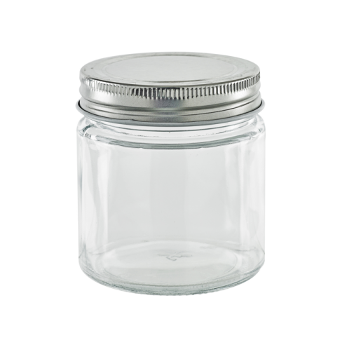 Round glass jar with metal lid