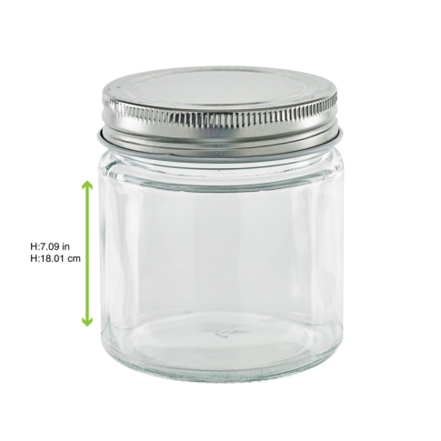 Round glass jar with metal lid