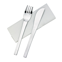 3/1 stainless steel cutlery set, knife, fork, napkin, paper packaging 210x60mm H15mm