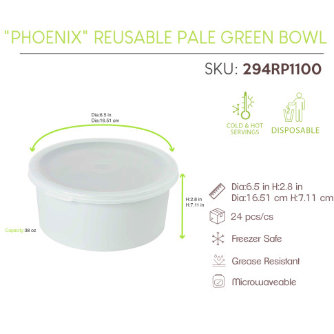 "Phoenix" Reusable Recyled Pale Green Bowl Diam165Mm H70Mm 1110Ml/38Oz X24Pcs (6X4Pcs)