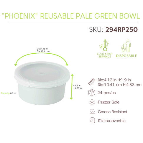 "PHOENIX" BOL RÃ‰EMPLOYABLE RECYCLÃ‰ VERT D'EAU DIAM105MM H48MM 250ML/8,5OZ X24PCS (4X6PCS)