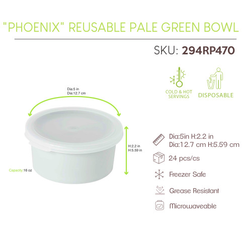 "Phoenix" Reusable Recyled Pale Green Bowl Diam126Mm H55Mm 470Ml/16Oz X24Pcs (4X6Pcs)