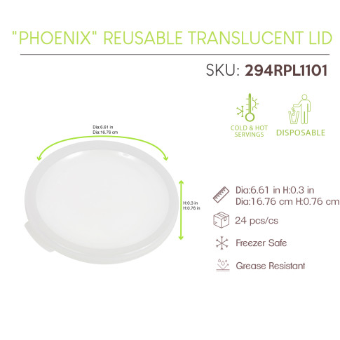 "PHOENIX" COUVERCLE RÃ‰EMPLOYABLE TRANSLUCIDE DIAM168MM H7MM X24PCS (6X4PCS)