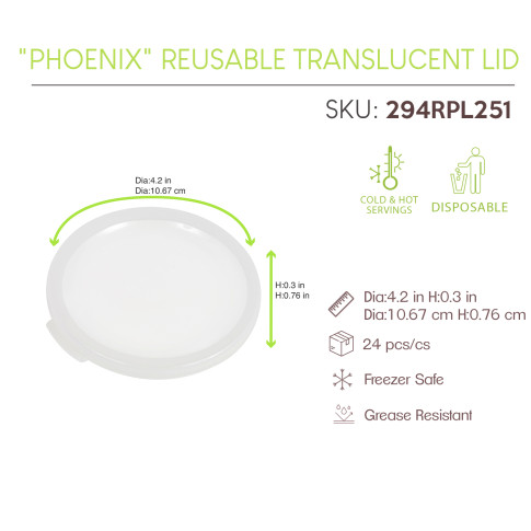 "Phoenix" Reusable Translucent Lid Diam107Mm H7Mm X24Pcs (4X6Pcs)