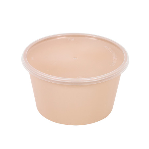 Bol reemp pp beige avec couvercle transparent  159x159mm H52mm