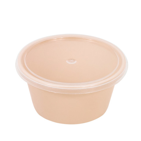 Bol Reemp pp beige avec  couvercle transparent 300ml 120mm  H30mm