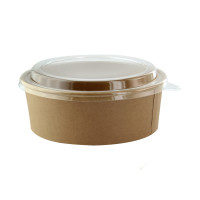 "Buckaty" round kraft cardboard salad bowl with clear PET plastic lid