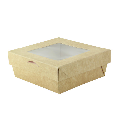 Brown square "Kray" cardboard box with window lid  155x155mm H50mm 700ml