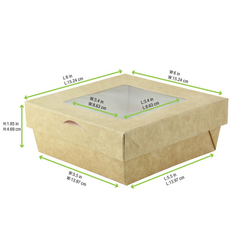 Brown square "Kray" cardboard box with window lid  155x155mm H50mm 700ml