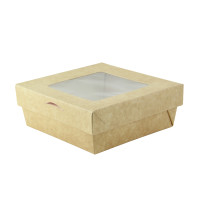 Brown square "Kray" cardboard box with window lid  115x115mm H50mm 350ml