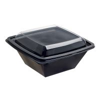 COMBO: Square black PET salad bowl with lid750ml H50mm