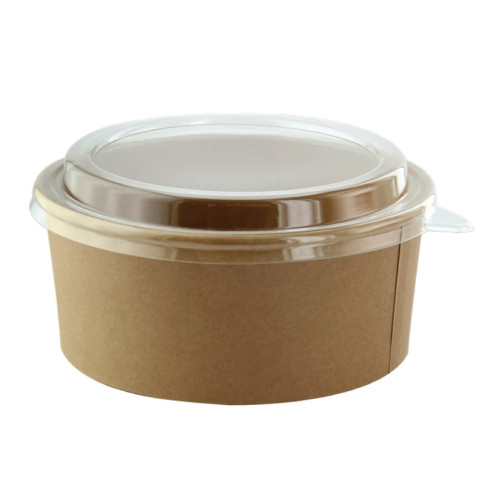 Saladier rond en carton kraft avec couvercle plastique PET Buckaty