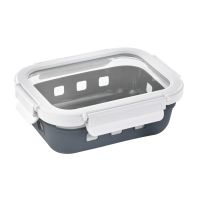 Rectangular Food container with glass lid + silicon sleeve 145x105mm H47mm 370ml