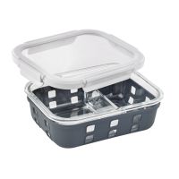 Rectangular food container 2compartementwith glass lid+silicone sleeve198x148mm H60mm 980ml