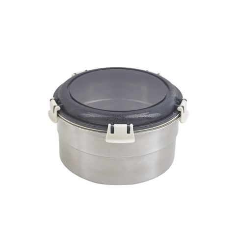 Boite ronde NoxBox en inox avec couvercle en plastique PP noir et fermeture hermétiqueH80mm 900ml