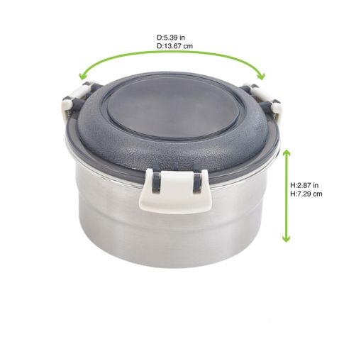 Boite ronde NoxBox en inox avec couvercle en plastique PP noir et fermeture hermétiqueH73mm 600ml