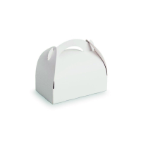 White cardboard pastry box with handle  110x110mm H153mm