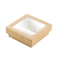 Brown square "Kray" cardboard box with window lid  115x115mm H40mm 350ml