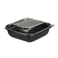 Square black PET salad bowl with transparent lid 190x190mm H55mm 1000ml