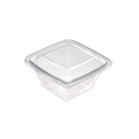 Square transparent RPET salad bowl  160x160mm H70mm 750ml