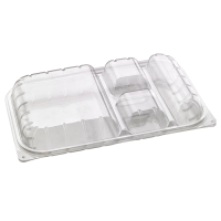 Clear PET lunch box with 4 compartments 330x210mm H50mm