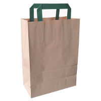 Kraft brown recycled paper carrier bag with green handles 200x100mm H280mm