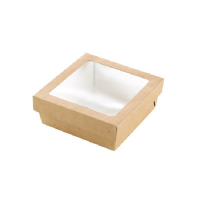 Brown square "Kray" cardboard box with window lid 135x135mm H50mm 500ml