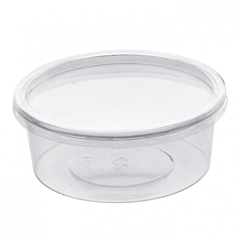 Pot Deli rond PET transparent avec couvercle rentrant