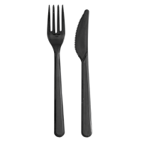 Kit couvert plastique PS noir “Lux” 2 en 1: couteau et fourchette