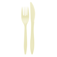Beige PP plastic cutlery kit 2/1: knife fork, transparent wrap 160x40mm