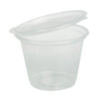Clear round PP plastic portion cup with hinged lid  H33mm 50ml
