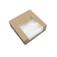 Kraft brown pastry box with PLA window hinged lid   H40mm